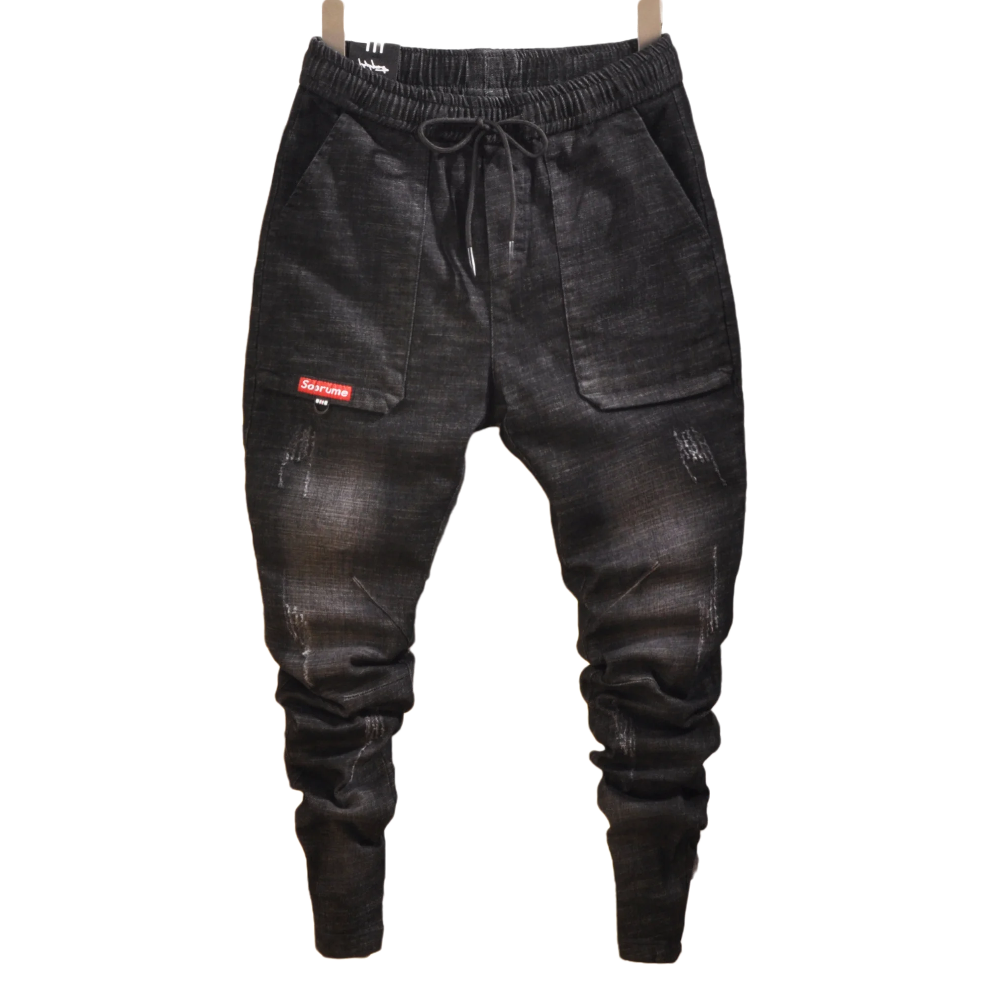 Брюки шаровары в Корейском стиле с дырками черные весенне осенние|Джоггеры| |