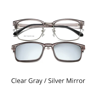 Clear Gray-Silver Два Oclock 2 в 1 многофункциональная оптическая оправа магнитные солнцезащитные очки класс очки мужские Поляризованные клип на очки Квадратные Z8021 - Цвет оправы: Clear Gray-Silver