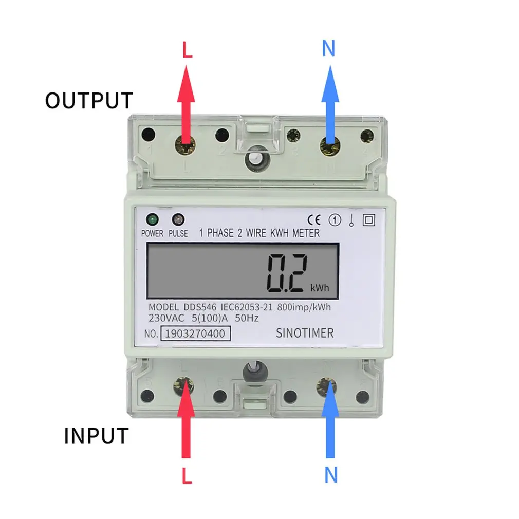 SINOTIMER Family Single Phase 4P 2 Wires Din Rail Digital Wattmeter Electric Energy Meter Power Energy Consumption Monitor