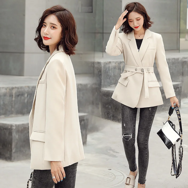 

2019 Autumn Clothing New Style Fashion Lace-up Suit Jacket Commuting Suit Collar Lace-up Long Sleeve Slim Fit