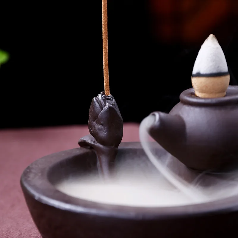 Backflow Incense Burner + 20Pcs Incense Cones Ceramic Incense Cone Sticks Holder Inserted Burner Smoke Porte Encens Home Decor