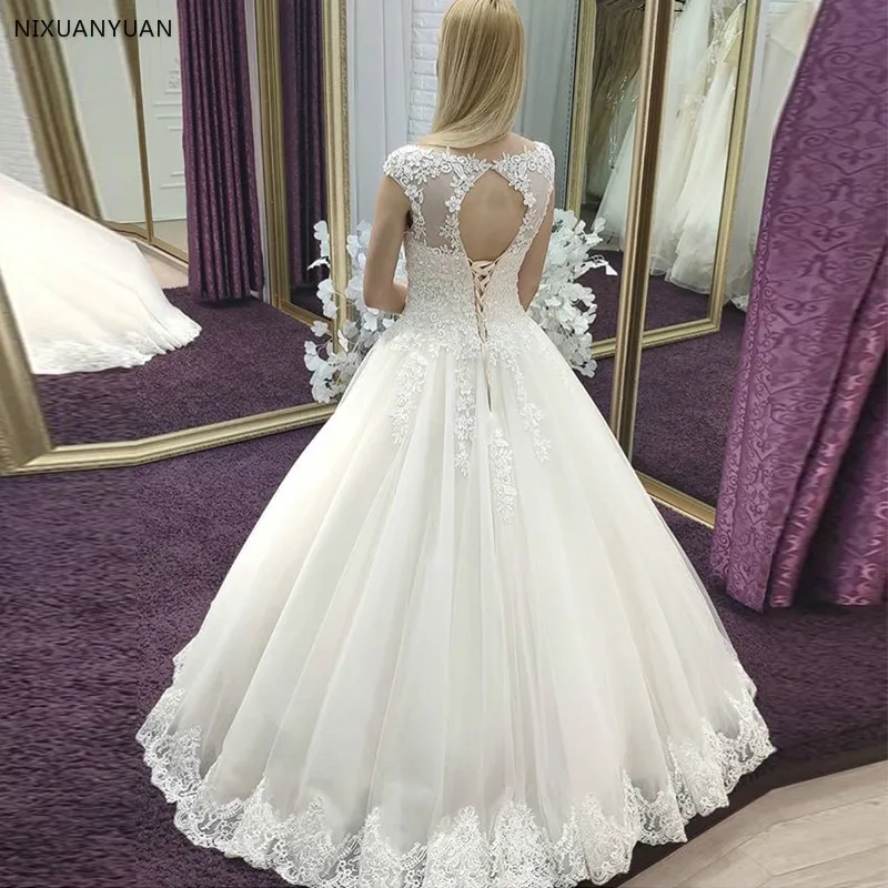 Elegant-Full-Length-Wedding-Dress-Cap-Sleeves-White-Ivory-Princess-Ball-Gown-Bridal-Dress-Appliques-Lace (1)_1
