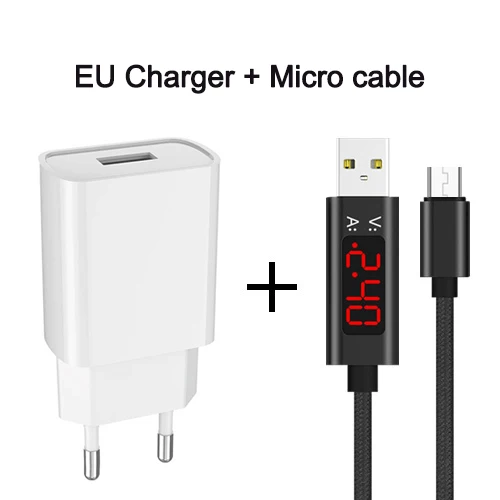EU and Micro PUJIMAX USB зарядное устройство 3,0 быстрое зарядное устройство для телефона с 1 м напряжение и ток умный дисплей кабель для samsung HTC Xiaomi Huawei - Тип штекера: EU and Micro