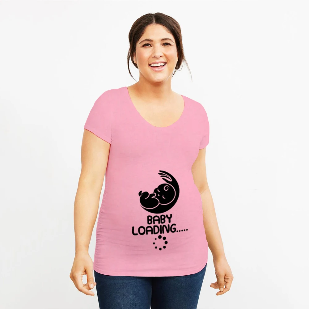Милая Футболка для беременных с принтом «Baby Loading», забавная футболка с коротким рукавом для беременных размера плюс, модные повседневные футболки для беременных - Цвет: P256-PSTPK-
