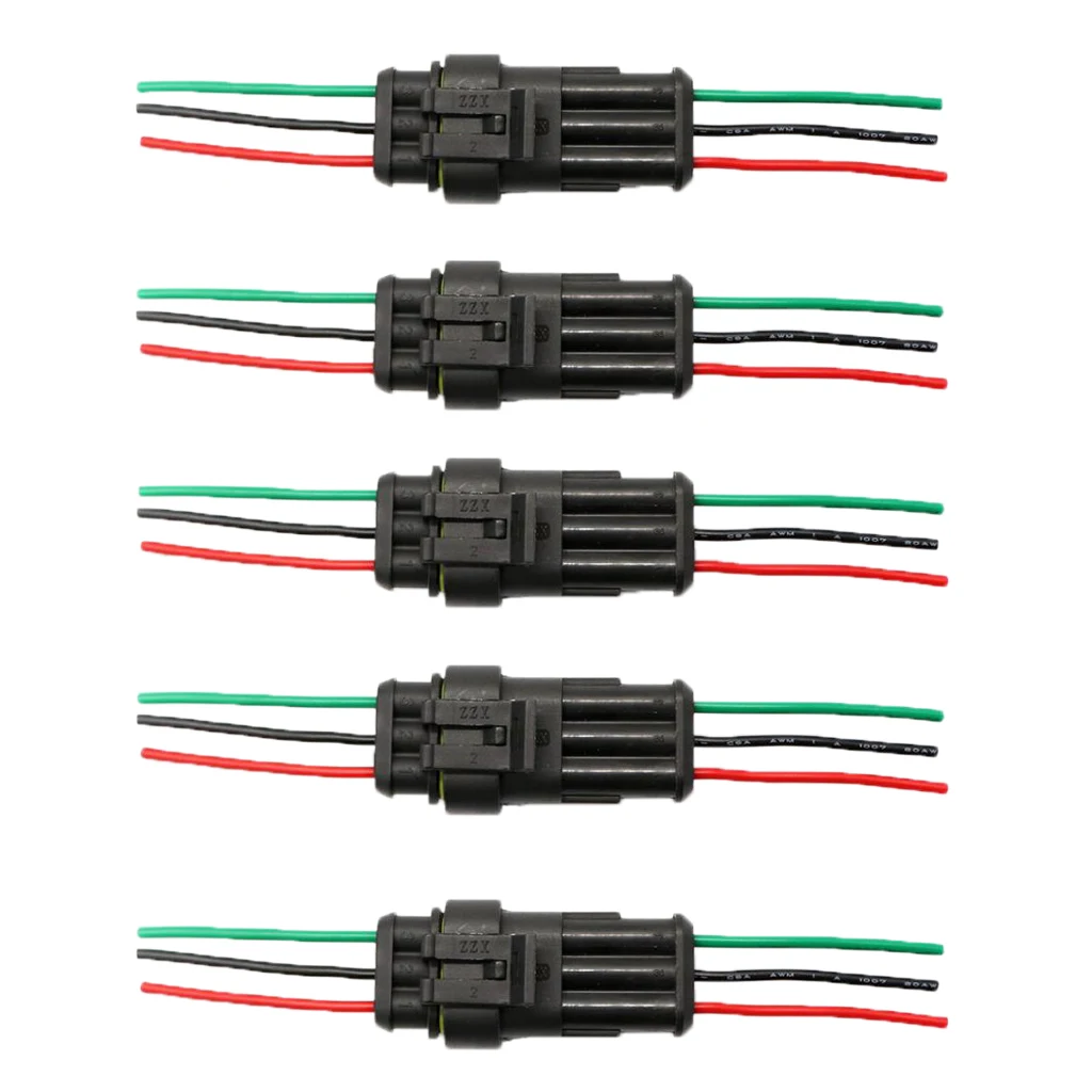 Support 3 Pin Way Car Auto Waterproof Electrical Connector Plug Socket Kit with Wire AWG Gauge Marine Pack of 5