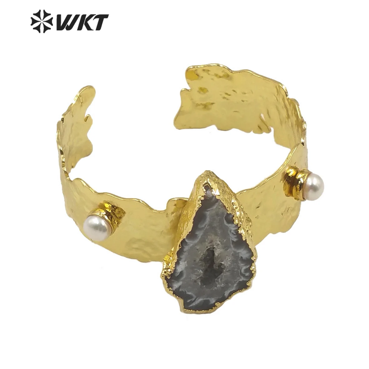 

WT-B514 WKT Natural Stone Bangle Druzy Geode Stone Bangle Gold Electroplated Bracelet Adjustable Women Fashion Bracelet Jewelry