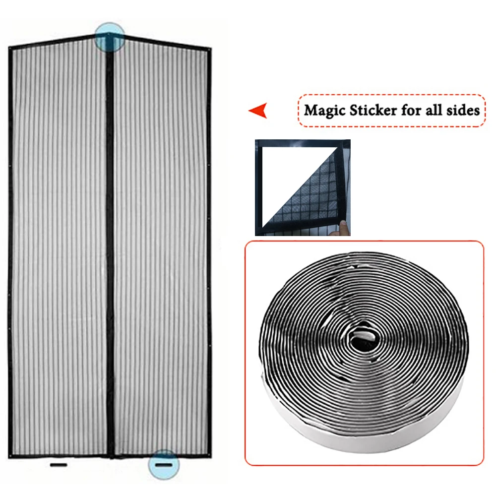 Tela mágica magnética de fechamento automático, antimosca,