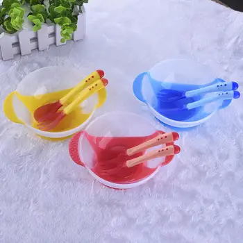 

Baby Learning Dishes With Suction Cup Kids Safety Dinnerware Set Assist Bowl Temperature Sensing Spoon Fork Tableware Platos