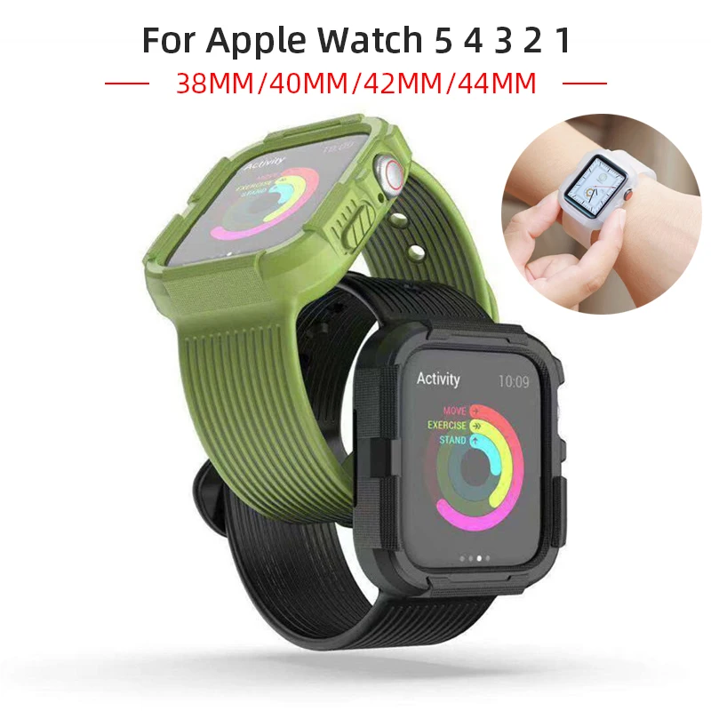 Silicone Sports Band for Apple Watch 5 4 3 2 1 38MM 42MM Bands with case Rubber Watchband Strap Iwatch series 40mm 44mm | Наручные часы