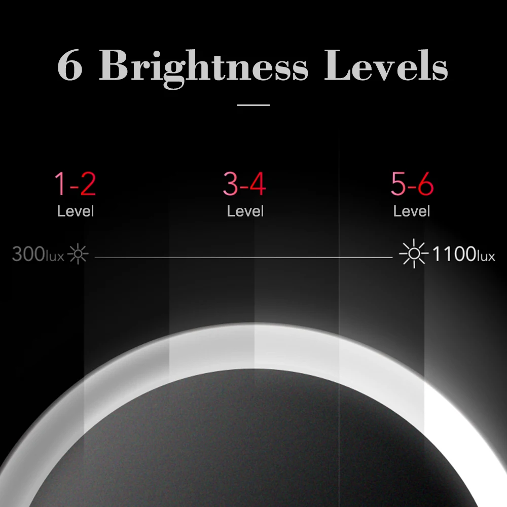 AMIRO 8 дюймов освещенное зеркало для макияжа светодиодный светильник с солнечным светом Регулируемая 6 уровневая яркость косметическое зеркало для макияжа Espejo