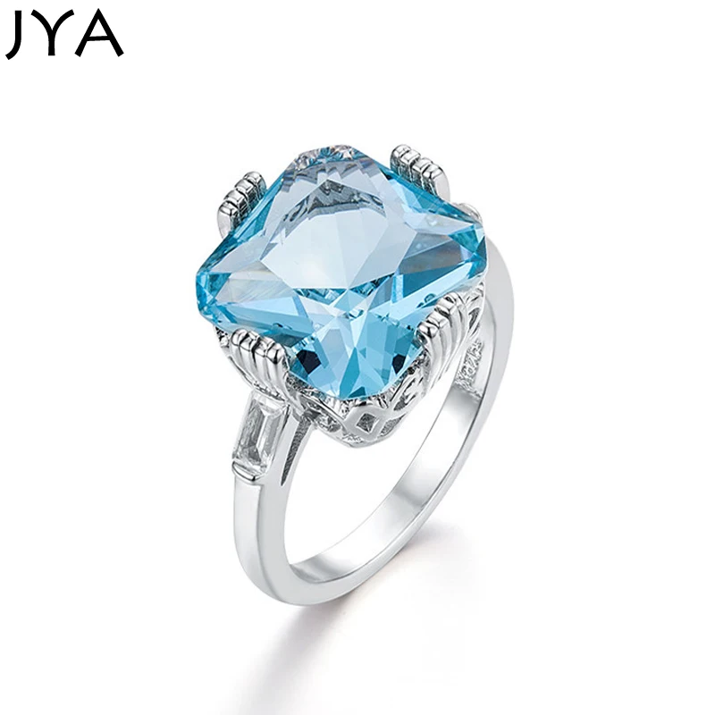 Hot Sale Engagement Ring Sea-blue Pato Stone Crystal Cubic Zirconia Ting Rings for Women Dainty Gift Western Princess | Украшения и