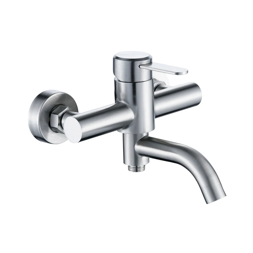 Cold Steel 304 Stainless Steel Cold Hot Water Mixer Triple Valve Nozzle Tap Shower Faucet 