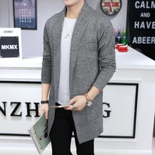 Весенний мужской свитер-кардиган в Корейском стиле, Длинная ветровка с отворотом, трендовая мужская одежда в китайском стиле черного цвета