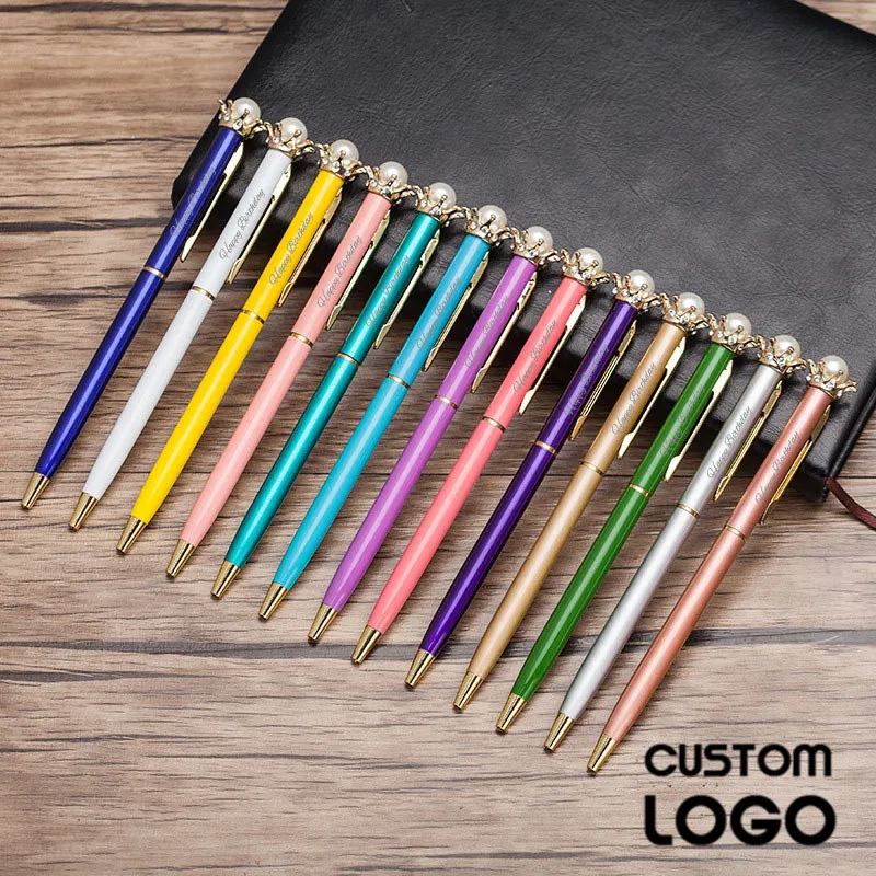 

1pc Kawaii Pearl Crown Private Customized Logo Ballpoint Pen Free Lettering Student Stationery Gift Ball Pen Office Supplies Pen