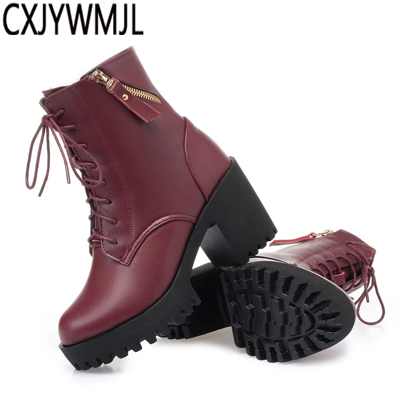 

CXJYWMJL Winter Genuine Leather Women Boots Wedding Party Warm Wool Boots Fashion Comfortable Warm Shoes Wedding Shoes Red 6857