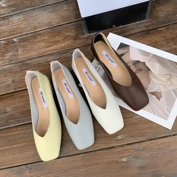 

Square Head Soft Leather Shallow Mouth Single Shoes Women's 20202 Summer Versatile Online Celebrity Fairy Chunky-Heel Semi-high