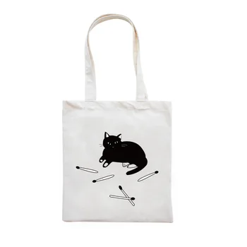 

Japanese Korean version of the simple canvas bag cute print pattern shoulder student bag college wind green bag cat models new