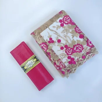 

2.5+2.5 Yards Rose Red Net Tulle Lace With Bazin Riche Fabrics 2020 Latest Guinea African Basin Wedding Prom Dresses Fabrics