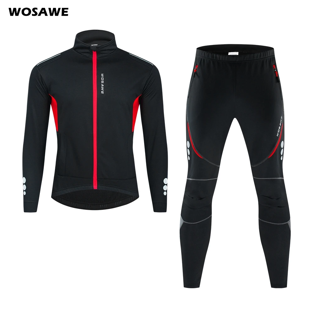 

WOSAWE NEW Cycling Clothing Set Winter Thermal Fleece Pants Windproof Reflective Cycling Jersey Set Men Sportswear Tracksuits