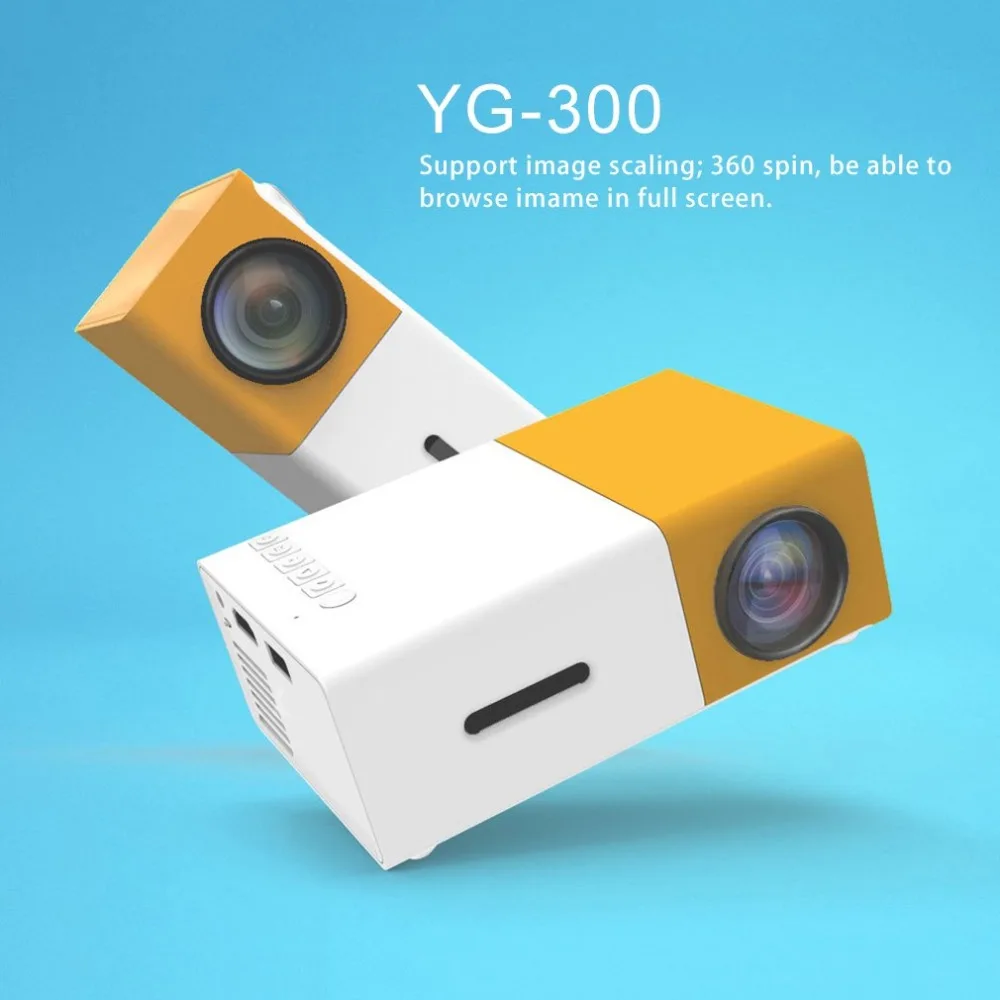 

YG300 Professional Mini Projector Full HD1080P Home Theater LED Projector LCD Video Media Player Projector Yellow & White US