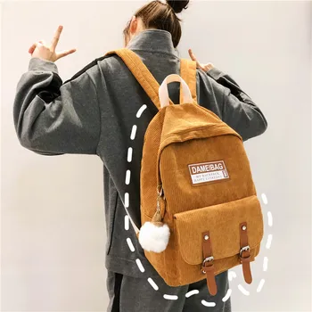 

atinfor Brand Women Corduroy Anti Theft Backpack Fashion Buckle Book Bag for Teenage Girl Travel Knapsack Female