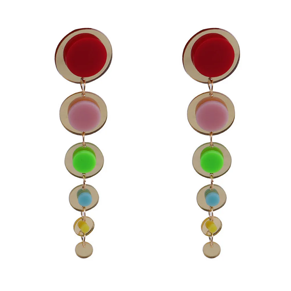 New Fashion Colorful Big Round Acrylic Drop Earrings For Women Gold