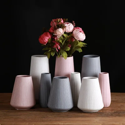 Керамическая ваза в скандинавском стиле, современный минималистичный белый розовый серый орнамент, ваза для цветов, аранжировщик домашних ВАЗ, корзина для цветов, декоративные вазы