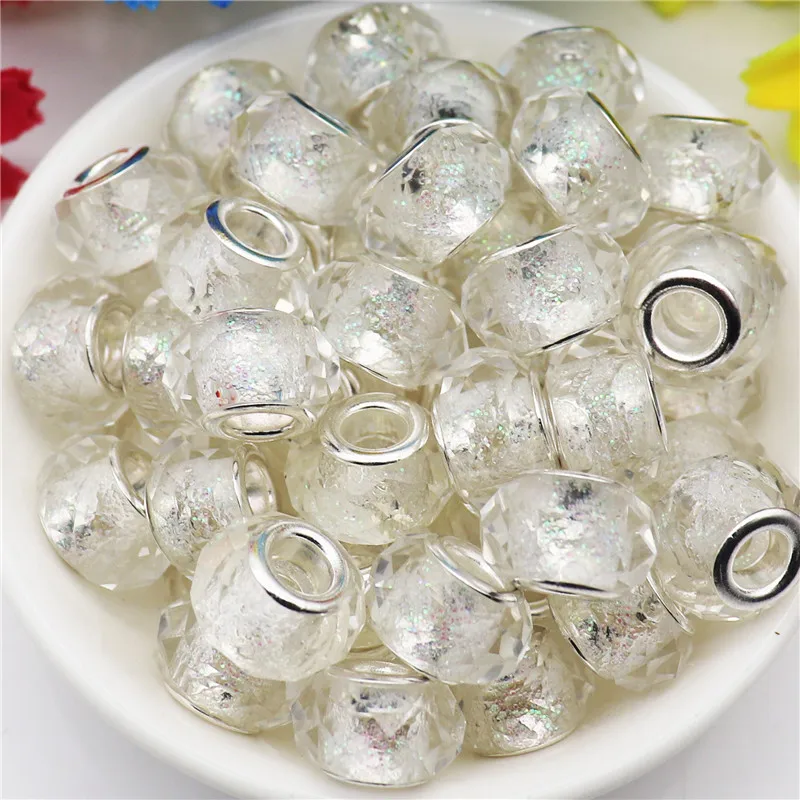 

10Pcs Color Glass Glitter Round Faceted Big Hole European Spacer Beads Fit Pandora Bracelet DIY Jewelry Charms Jewelry Women