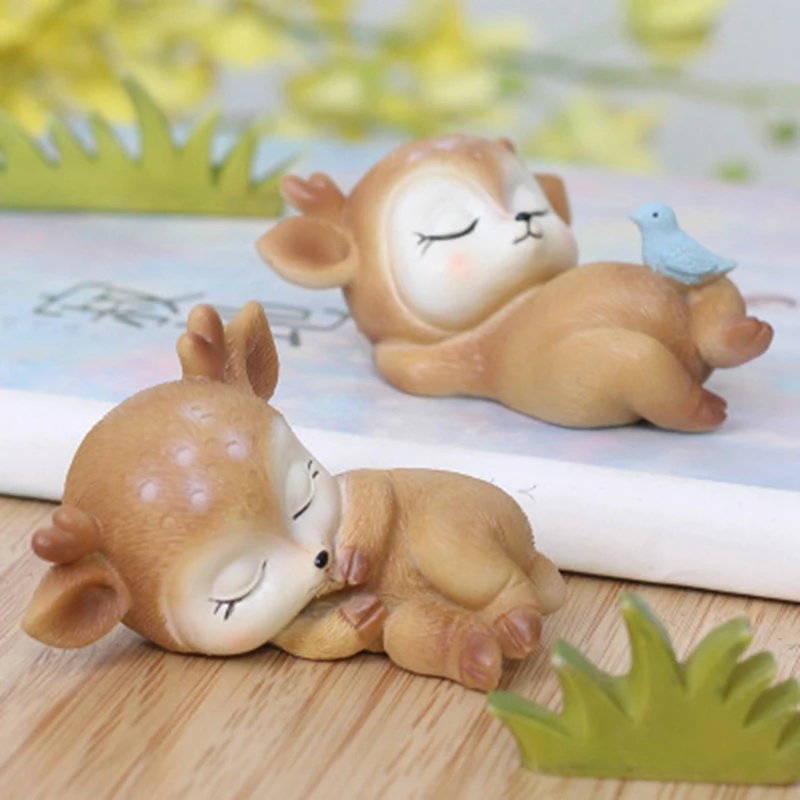 New-6Pcs Статуя спящего оленя для малышей, мини 3D фигурка оленя, изделия из смолы, художественный Декор для дома, сада, автомобиля, украшение стола, орнамент Ki