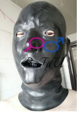 Латексные анатомические 3D маска капот с красными Кляпы для рта для губ с оболочка для языка, носа трубки - Цвет: All black long tubes