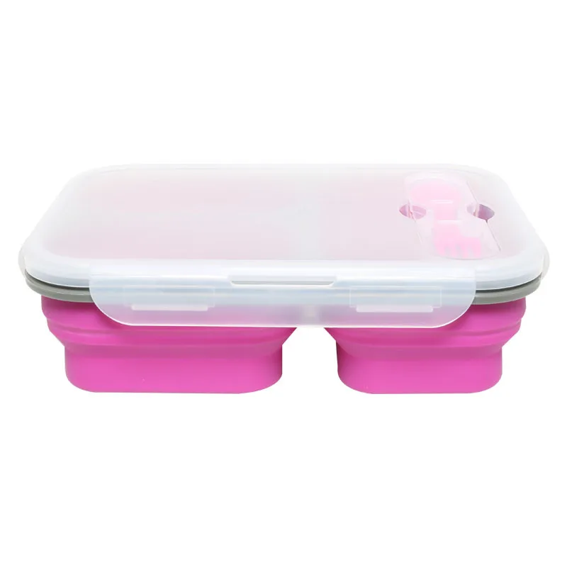 

Portable Lunch Box Silicone Foldable Large Capacity 3 Grid Folding Green Lunch Box Purple Silicone