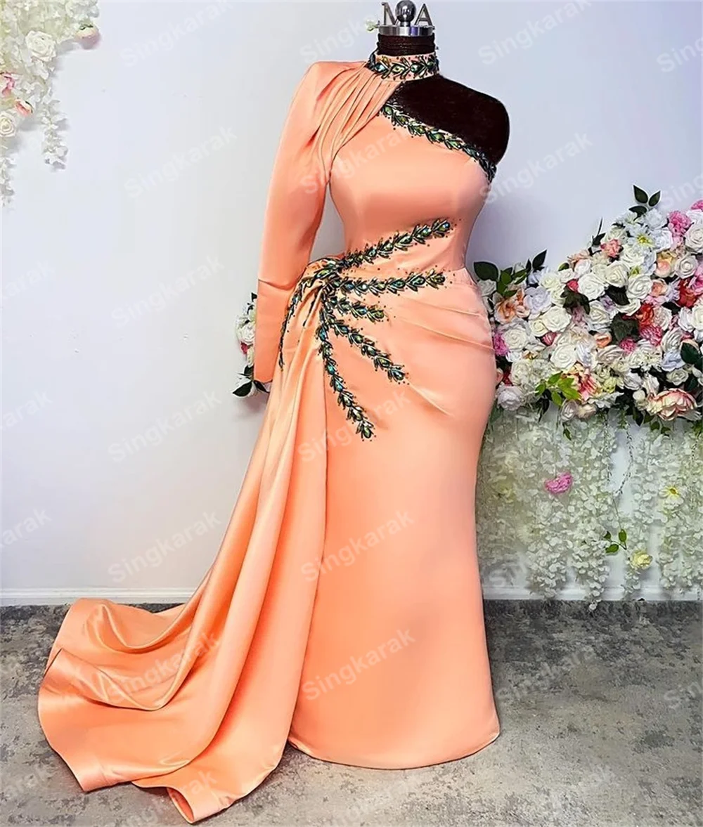 Dubai Crystal  Mermaid Evening Dress for Women Arabic Long Formal Dress High Neck Muslim Evening Gowns Abiye Gece Elbisesi dinner gown