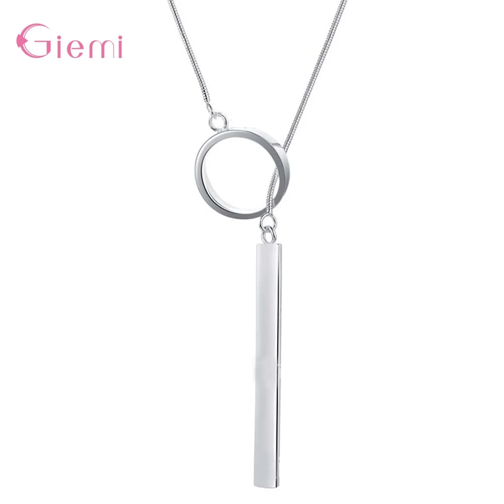 

Fashion Simple 925 Sterling Silver Necklace For Women Long Pendant Stick Circle Snake Chain Necklace Jewelry Wholesale