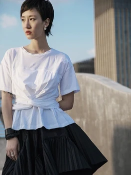 

Original Designer Korean version of slim cross knotted short-sleeved t-shirt