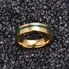 6mm Gold Color Polished Inlaid Malachite Tungsten Steel Ring For Men Groove Carbon Engagement Rings 3