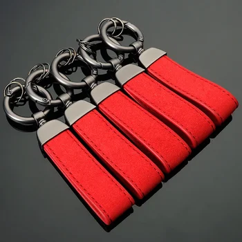 

Car Rings Red Key Chain Leather Horseshoe Keychain Car Keyring For Sline RS AMG R For Benz VW BMW Audi Car Accessories Gift