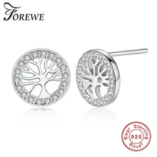 Романтичное ювелирное изделие, 925 пробы, серебряные серьги-гвоздики для женщин, свадебные, кубический цирконий, камень Древо жизни, круглые серьги, бижутерия