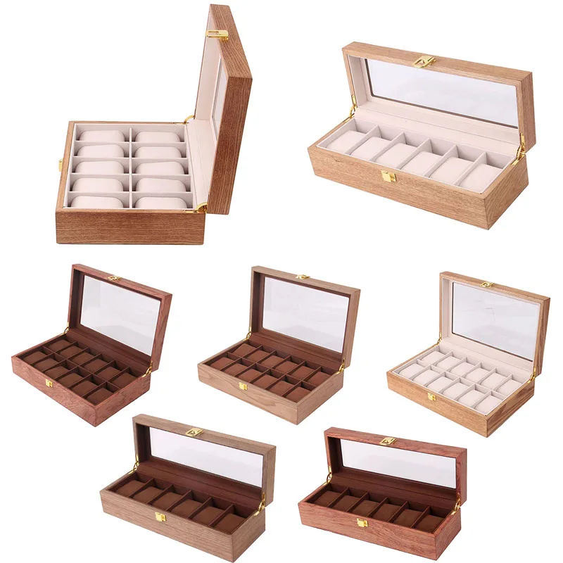 Glass Topped Wooden Watch Box Novelty Watch Case Executive 6/10/12 slots Case with Valet watch pillow