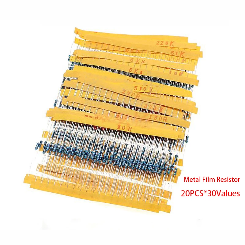 600pcs/lot 30values* 20pcs 1 1/4w Resistor Pack Set Diy Metal Film