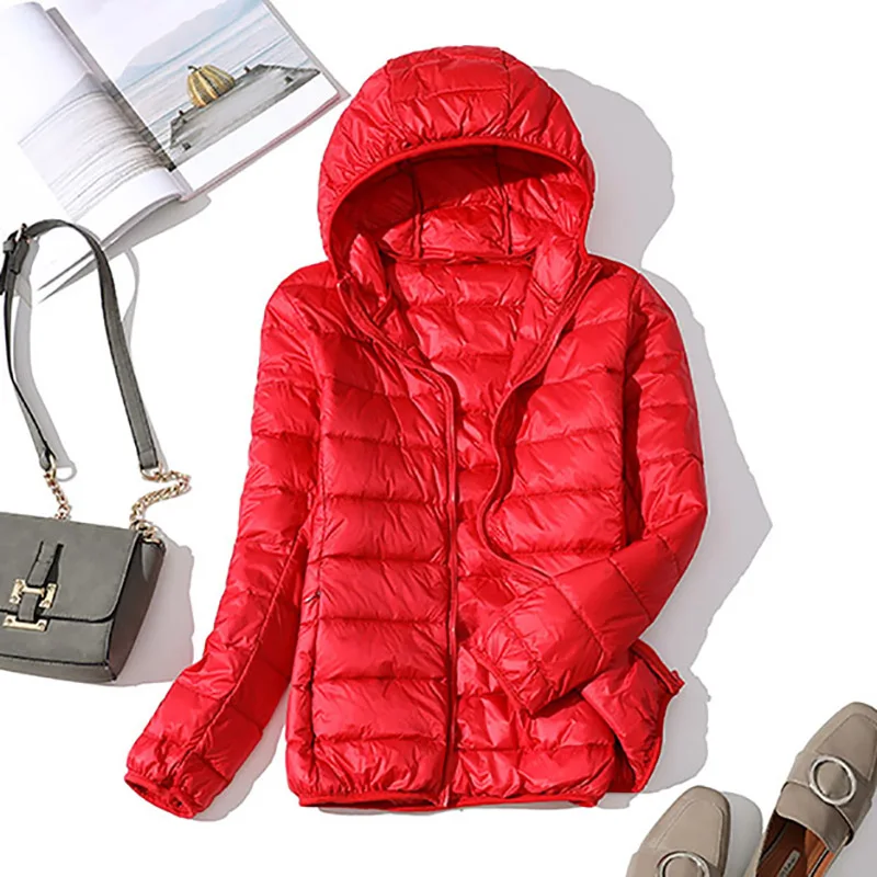 Red Зимняя куртка больших размеров 6XL, женские теплые осенние пальто, верхняя одежда, Ультралегкая, большой размер, красная Базовая куртка, белая утепленная куртка на утином пуху, парка - Цвет: Red