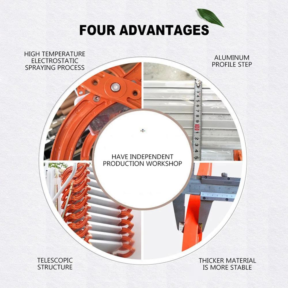 Folding Loft Ladder Stairs Steel Metal Large Wall Mounted Loft Wall Ladder 3M Height Extend Folding Stairs Hidden Ladder - Image 5