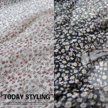 

Wide black / white small flowers silk shirt dress silk clothing fabric special price