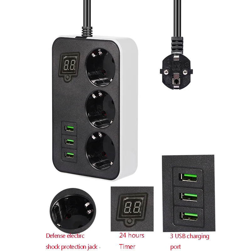 Новинка напротив стены USB Мощность гнездо Спальня таймер переменного тока 110V 250V