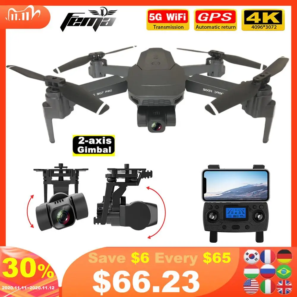 

FEMA 2-Axis Gimbal Camera Drone 4K HD GPS Wide Angle Optical Flow 5G FPV Wifi RC Quadcopter Dron 1080p Professional SG907 PRO