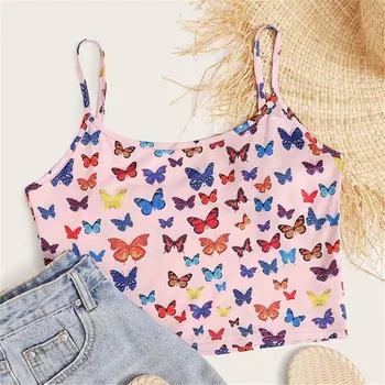 

Sexy Women Camisoles New Fashion Butterfly Print Sleeveless Tank Top Bodycon Cute 2020 Short Vests Summer Female Hot Streetwear