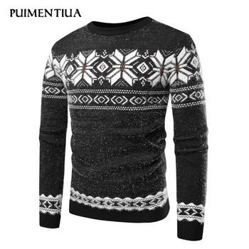 

Puimentiua 2019 Mens Casual Slim Fit Knitted Pullover Sweaters Christmas Pattern Spring Autumn O Neck Cotton Tops Long Sleeve