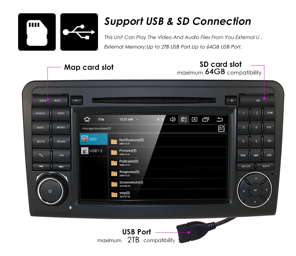 DSP Android 9,0 2 Din 7 ''автомобильный dvd-плеер для Mercedes Benz ML W164 ML350 ML500 GL X164 GL320 4 Гб ram 64G rom радио gps навигация