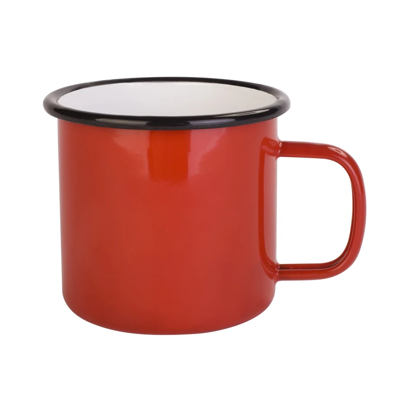 Hot sell 500ml red enamel mugs milk water cocktail drinking porcelain mugs
