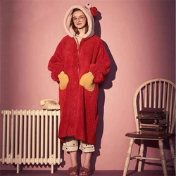 Women’s Fleece Animal Cartoon Pajamas Robe Sets Winter Sleepwear Nightgown Night Dresses Home Clothes Flannel Crab Thick Hooded