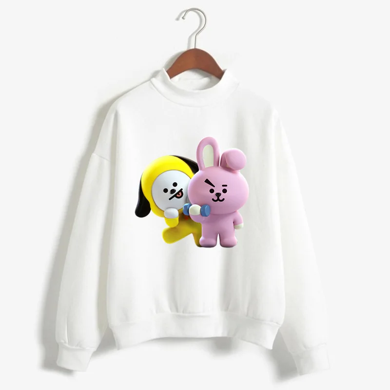 Kpop BT21 толстовки kawaii Мультфильм Белый О-образный вырез свитера размера плюс толстые свободные пуловеры осень зима модные женские толстовки - Цвет: 07